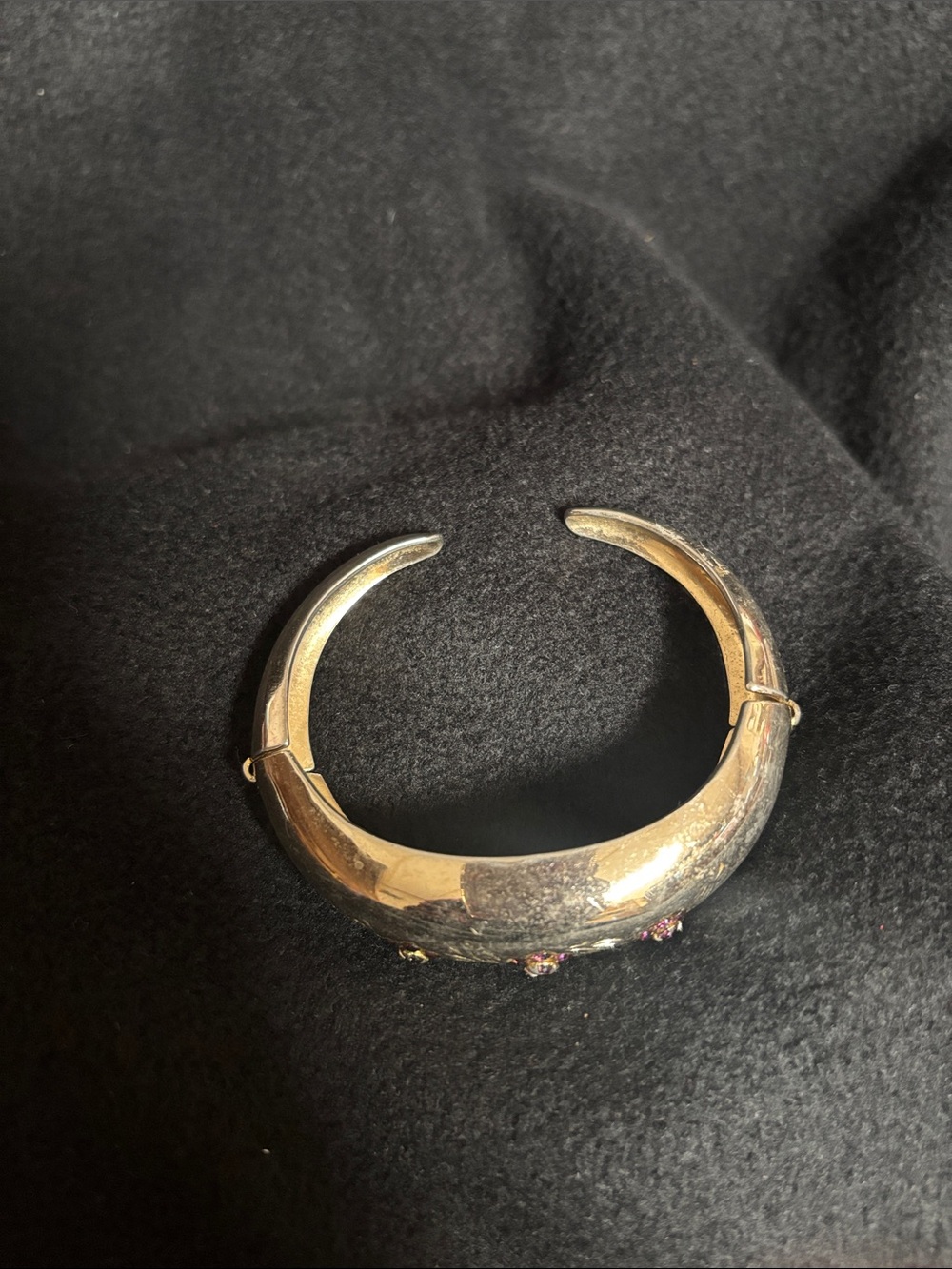 Vintage Coro Rare Gold Tone with purple flower Clamper Cuff Bangle Bracelet - Picture 2 of 5